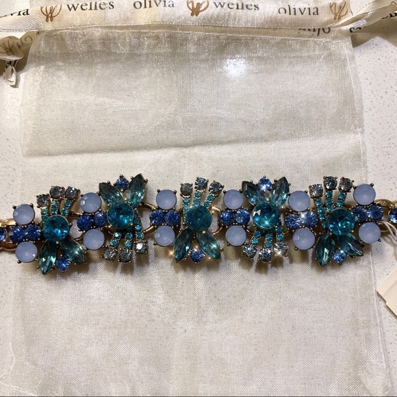 Blue Crystal Wide Statement Bracelet Cuff - Picture 6 of 7